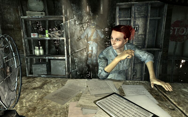 Fichier:FO3 Moira Brown ponders the book.jpg