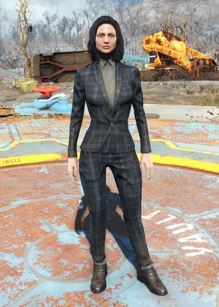 Fichier:FO4 Costume à carreaux et ruban cravate féminin.jpg