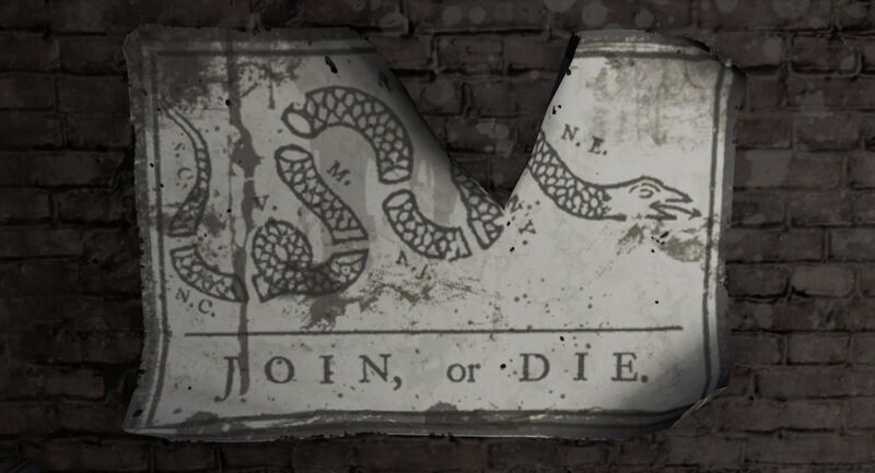 Fichier:FO4 Musée Liberté affiche Join or Die.jpg