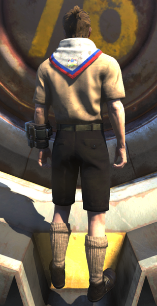 Fichier:FO76WA Pioneer Scout Tadpole uniform male back.png