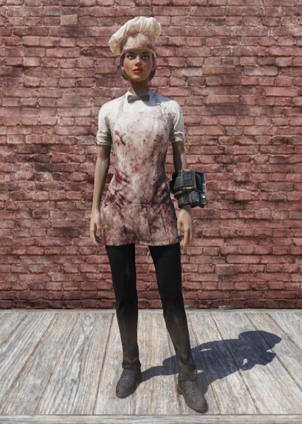 Fichier:FO76 Bloody Chef Outfit with Hat Female.png