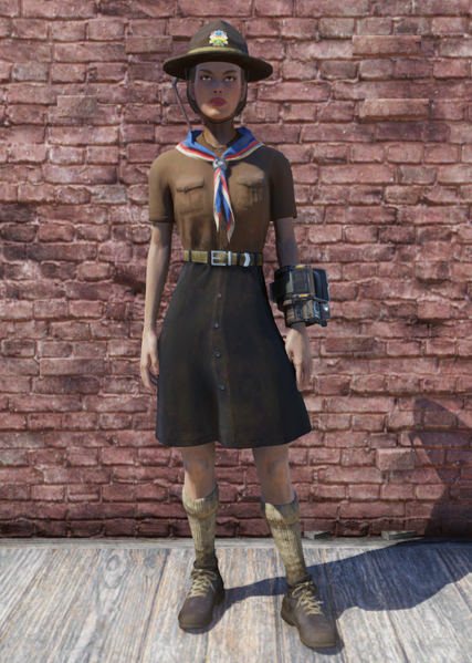 Fichier:FO76 Pioneer Scout Possum Skirt with Hat.png