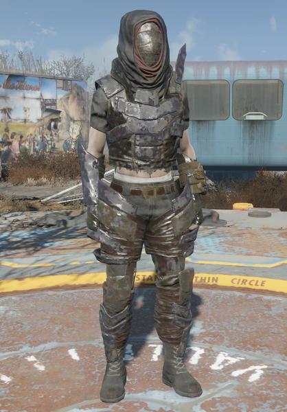 Fichier:Fo4DisciplesMetalArmor wHelmTornShJeans.png