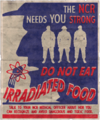« La RNC a besoin de vous en plein forme, ne mangez pas la nourriture irradiée. Consultez votre médecin pour savoir comment reconnaître et éviter les aliments toxiques. »